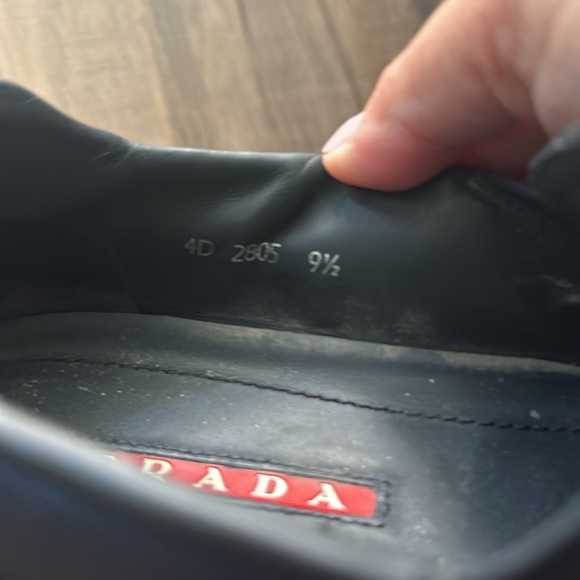 Prada loafers. size 9 1/2 navy blue with red. - Picture 6 of 6